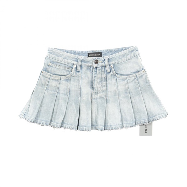 BALENCIAGA Pleated Denim Mini Skirt cotton Blue Size 36 Women