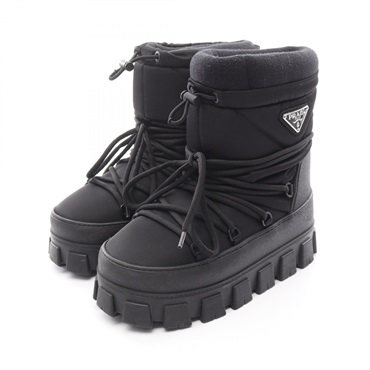 PRADA Gabardine After-Ski boots #37/38 Nylon Fabric Black Used Women