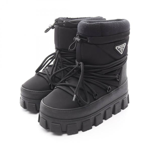 PRADA Gabardine After-Ski boots #37/38 Nylon Fabric Black Used Women