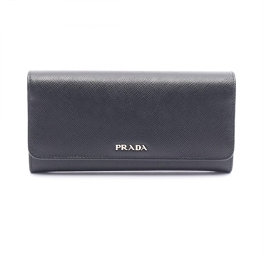 PRADA SAFFIANO BICOLO Bifold purse long wallet 1MH006 leather Black Used Women