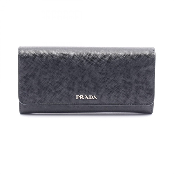 PRADA SAFFIANO BICOLO Bifold purse long wallet 1MH006 leather Black Used Women