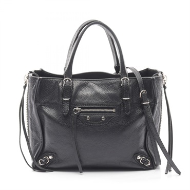 BALENCIAGA Mini Paper 2Way Crossbody Shoulder Handbag 357333 Leather Black Used