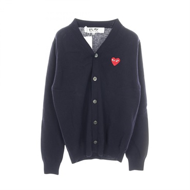 PLAY COMME des GARCONS Heart logo patch cardigan #M knitwear wool Navy Used mens