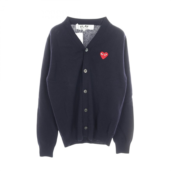 PLAY COMME des GARCONS Heart logo patch cardigan #M knitwear wool Navy Used mens