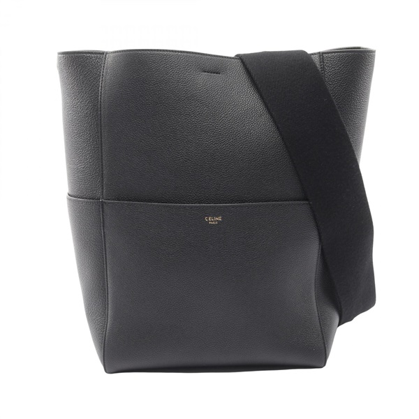 CELINE Sangle Bucket Medium Shoulder Bag leather Black Used Women