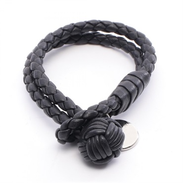 BOTTEGA VENETA Intrecciato Bracelet leather Black 15cm Used Women