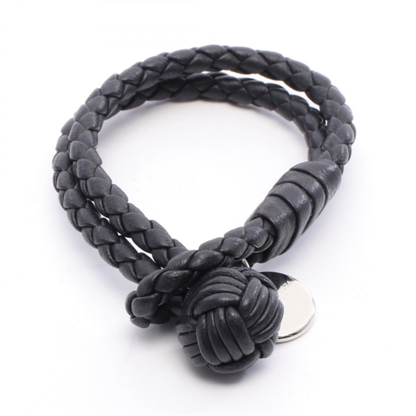 BOTTEGA VENETA Intrecciato Bracelet leather Black 15cm Used Women
