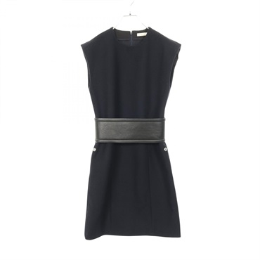 CELINE Sleeveless Dress 2 6K82/4316 wool Navy #36 Used Women