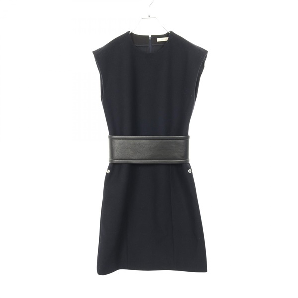 CELINE Sleeveless Dress 2 6K82/4316 wool Navy #36 Used Women