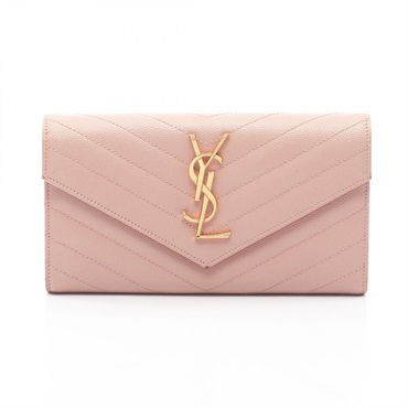 SAINT LAURENT PARIS Monogram Bifold long purse wallet 372264 leather Pink Used