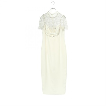 Self-Portrait WHITE CRAPE DIAMANTE MIDI Dress polyester White #UK10 Used Women