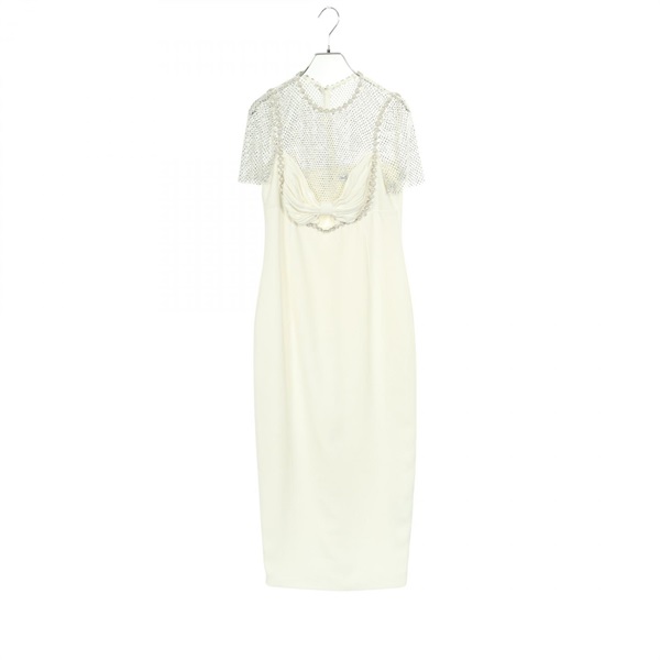 Self-Portrait WHITE CRAPE DIAMANTE MIDI Dress polyester White #UK10 Used Women