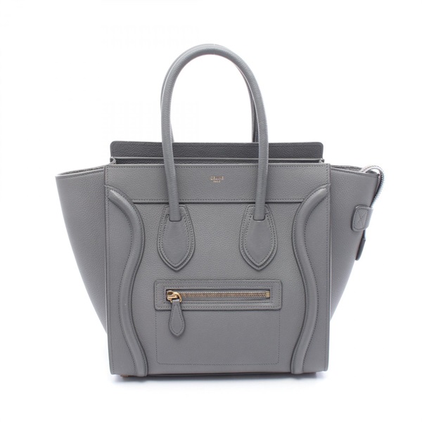 CELINE Luggage Micro Shopper Handbag leather Gray Used Women