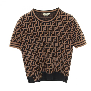 FENDI Zucca pattern Short sleeve Knitwear T-shirt #40 Rayon Brown Black Used