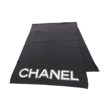CHANEL Scarf stole wrap echarpe wool Black logo Used Women CC Coco