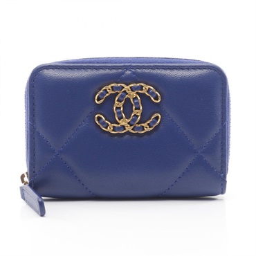 CHANEL Chanel 19 Zip Coin Purse wallet AP0949 Lambskin leather Blue Used GHW