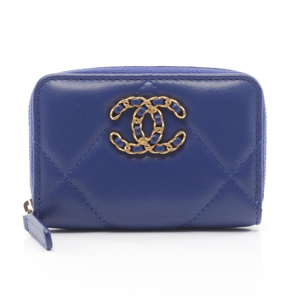 CHANEL Chanel 19 Zip Coin Purse wallet AP0949 Lambskin leather Blue Used GHW