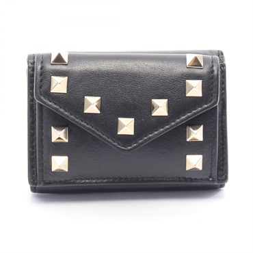 Valentino Garavani rockstud small Tri-fold wallet purse leather Black Used Women
