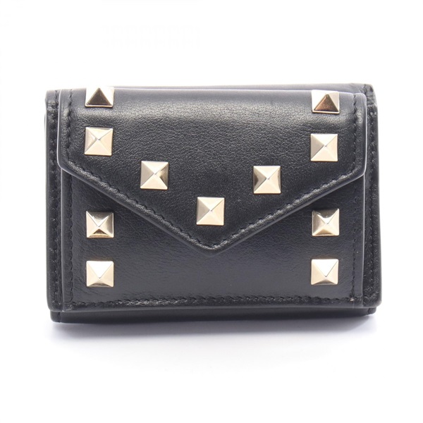 Valentino Garavani rockstud small Tri-fold wallet purse leather Black Used Women