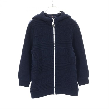 LOUIS VUITTON Logo embossed Hoodie Jacket coat wool Navy Used Women size XS