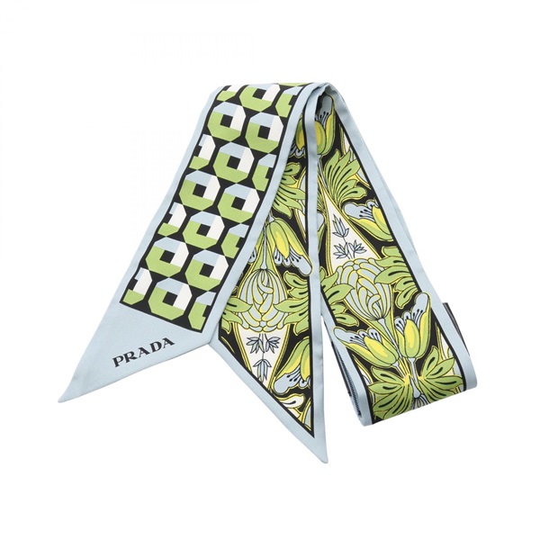 PRADA Printed Silk twill Scarf Blue Multicolor Used Women