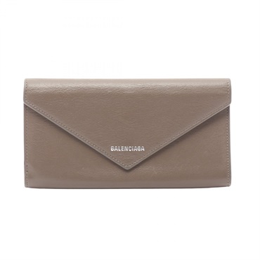 BALENCIAGA paper Bifold purse long wallet 499207 leather Gray brown Used Women