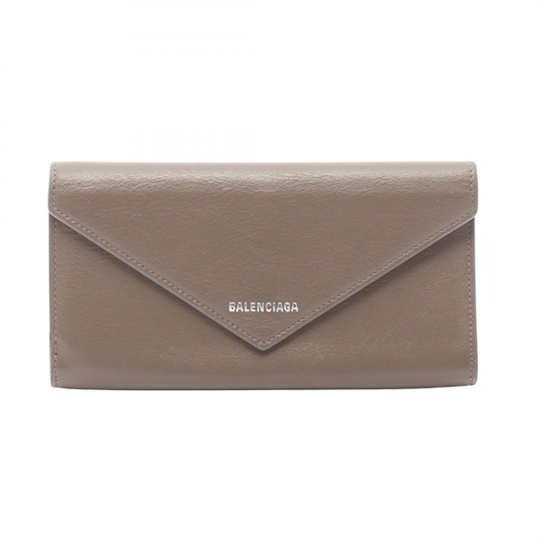 BALENCIAGA paper Bifold purse long wallet 499207 leather Gray brown Used Women