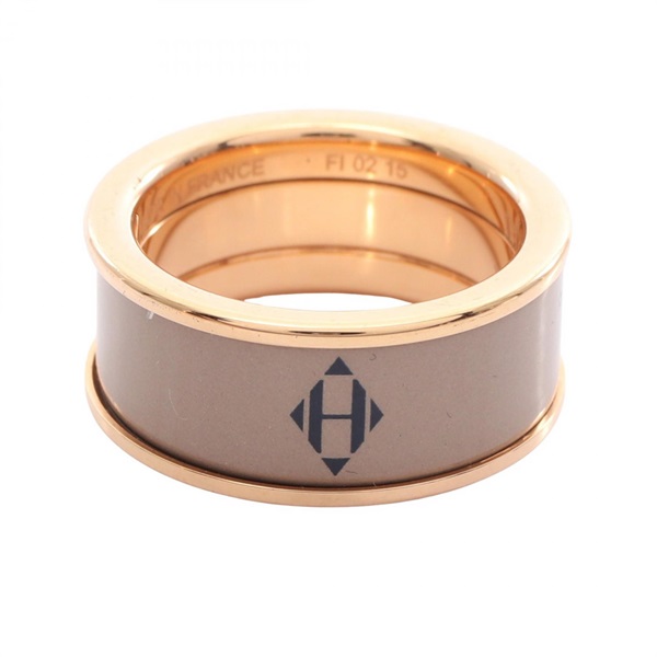 HERMES Uni MM Ring bague #7.25 US size Gold Plated Beige Used