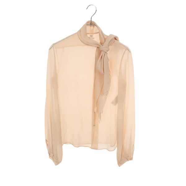 HERMES Frill blouse Shirts silk Beige Used Women size 36