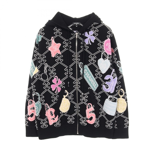 CHANEL COCO Mark knitwear #34 Hoodie sweater cashmere Black Multicolor Used