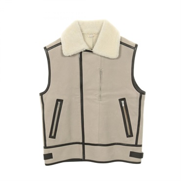 HERMES Gillet Vest Mouton Sheep Lamb Leather Beige Used mens size 50