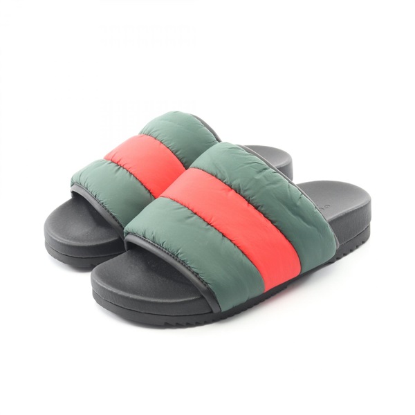 GUCCI Sherry Line Padded slide Sandals shoes #37 700320 Nylon Green Red Used