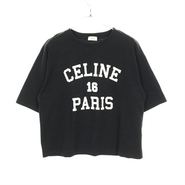 CELINE Short Sleeve T-shirt 2X38J865W cotton Black #M Used Women