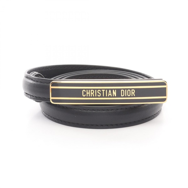 Christian Dior Belt leather Black logo Used Women CD