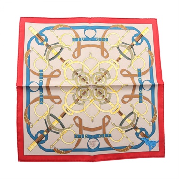 HERMES Petit Carre 45 Eperon d'Or Scarf silk Red Blue Multicolor Used Women
