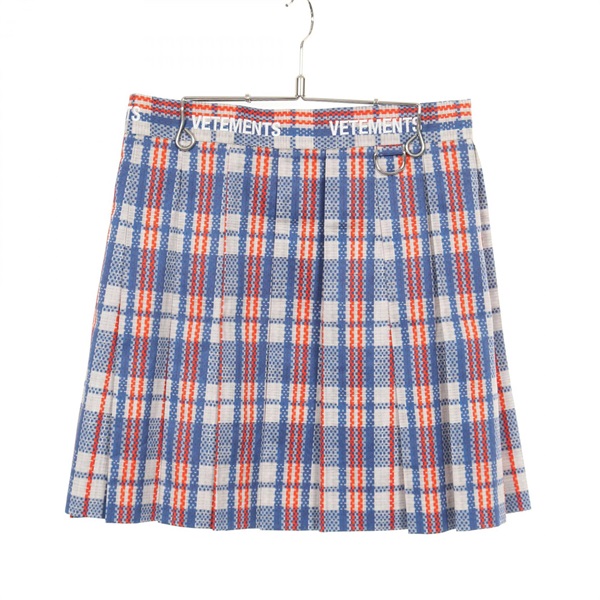 VETEMENTS pleated check skirt size M cotton Blue Multicolor Used Women