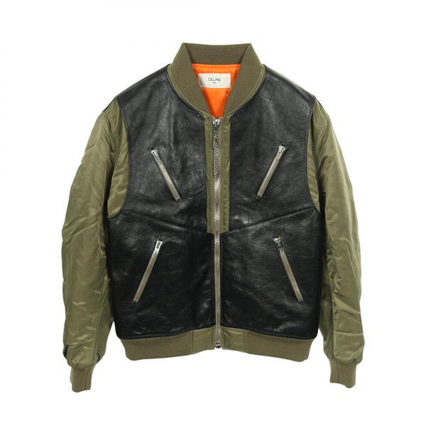 CELINE Blouson Jacket Nylon leather Khaki Black Used mens size 52