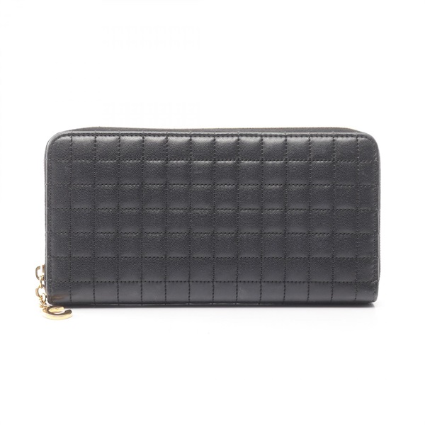 CELINE C charm large zipped Around long wallet 10B553BFL leather Black Used