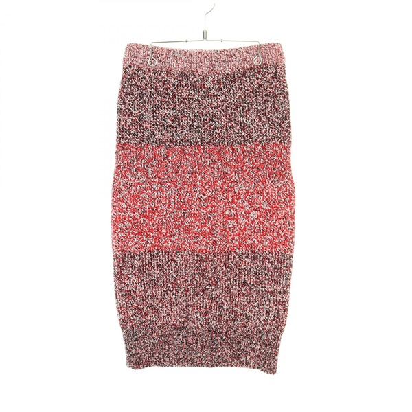 BURBERRY Cashmere Cotton Wool Blend Mouline Skirt Red Black #M Used Women