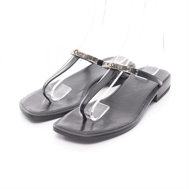 HERMES Kelly Hardware Sandals Shoes Flat leather Black Used Women size 36