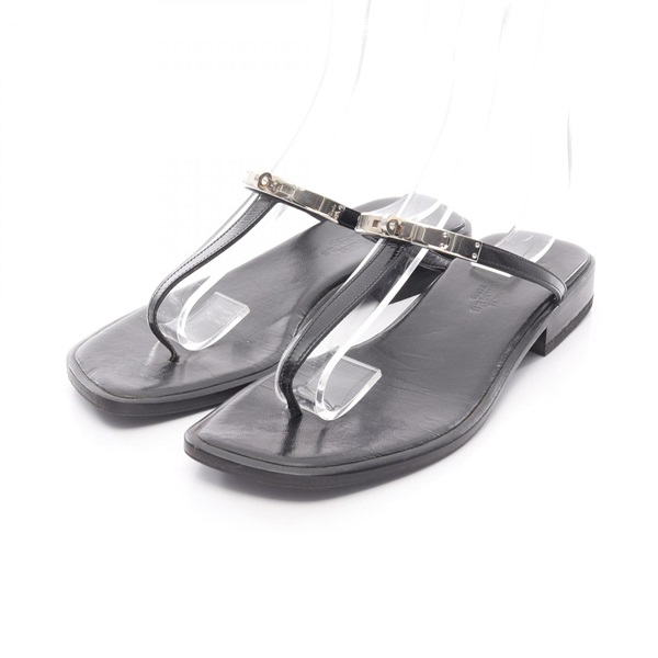 HERMES Kelly Hardware Sandals Shoes Flat leather Black Used Women size 36