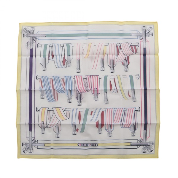HERMES Handkerchiefs Les Sangles en Finesse Scarf cotton White Multicolor Used