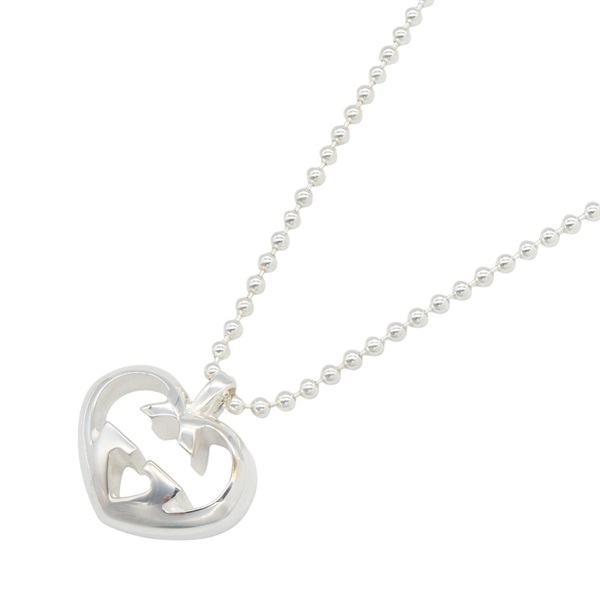 GUCCI Heart Interlocking G Necklace Pendant Silver925 Used Unisex