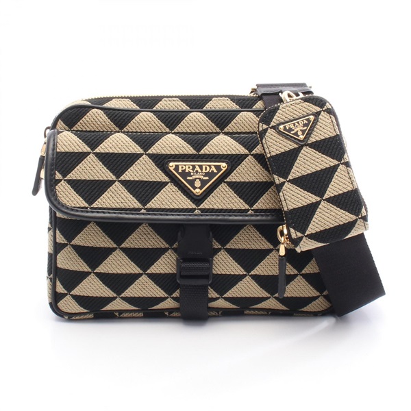 PRADA Symbol Embroidery Shoulder Crossbody Bag 2VH133 canvas leather Beige Black