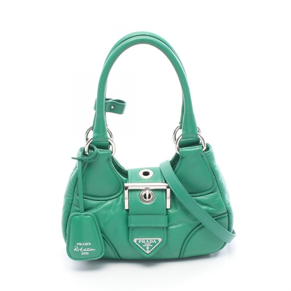 PRADA MOON Shoulder Crossbody Handbag 1BA381 leather Green Triangle logo Women