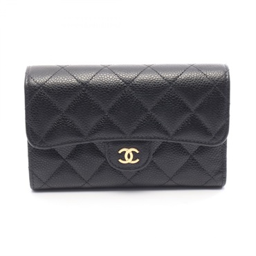 CHANEL Matelasse Tri-fold wallet purse AP0232 leather Black Used GHW