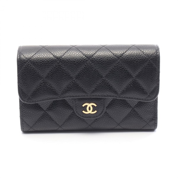 CHANEL Matelasse Tri-fold wallet purse AP0232 leather Black Used GHW