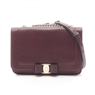 Salvatore Ferragamo Vara ribbon chain crossbody Shoulder Bag leather Bordeaux