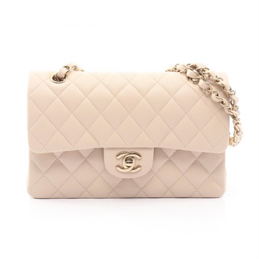 CHANEL Matelasse W flap chain Shoulder Bag A01113 leather Beige Used GHW