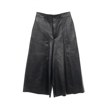 CELINE Long wide Pants #36 Lamb leather Black Used Women